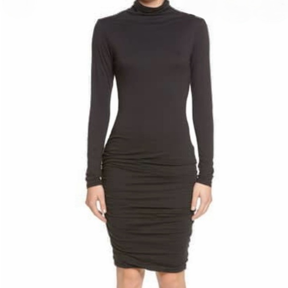 VELVET by Graham & Spencer Black Cowl Neck Pullover Ruched Bodycon Dress Medium - Picture 2 of 13